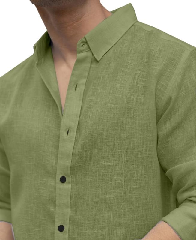 Image of Men's Solid Linen Cotton Shirt Casual Plain Full Sleeve Summer-Regular Fit Men Stylish Shirt DARK-LINEN-01