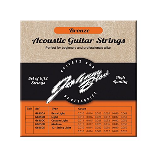 Johnny Brook Set Of 6 Bronze Acoustic Guitar Strings (Light Gauge)