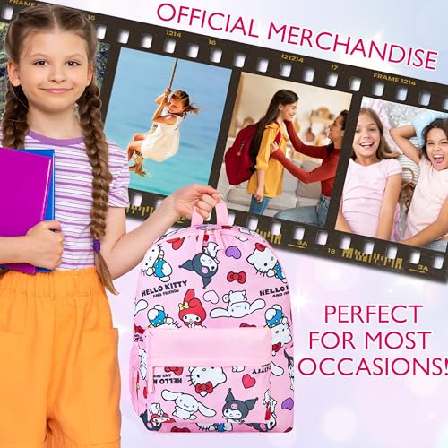 Hello Kitty Sanrio Backpack Kawaii Girls Backpacks with Pocket All Over Print Kuromi My Melody Cute Travel Bag Anime Gifts for Girls3