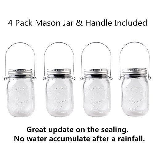 4-Pack Solar Powered Mason Jar Lights (Mason Jar & Handle Included),5 Colors 20 Bulbs Jar Hanging Light,Garden Outdoor Solar Lanterns,Hanging Lantern,Mason Jar Decor Solar Light,Table Light,Patio Path