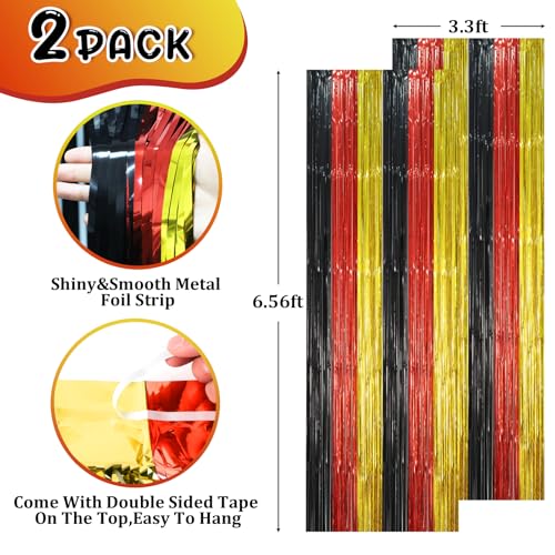Image of Voircoloria 2 Pack Red Black Gold Foil Fringe Backdrop Curtains, Tinsel Streamers Party Decorations, Fringe Backdrop, Door Shimmer for Thanksgiving Day or Birthday Party