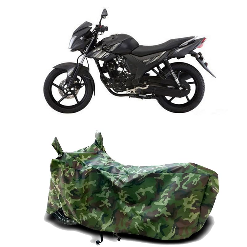 Image of DUFFEL-100% Heat Protection Two Wheeler Bike /Scooty Body Cover for Yamaha SZ-RR V2 BS6 Water Resistance /UV-Rays /Birds Dropping /Scratchproof /Dust Proof /Waterproof[Green Jungle Print]