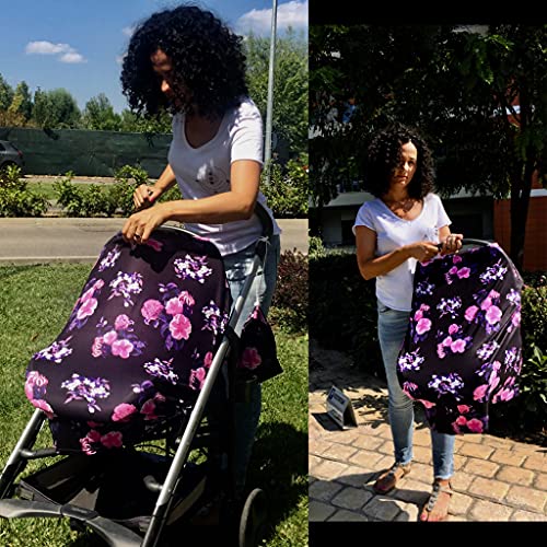 Premium 4 in 1 Multiuse Cover for Nursing, Carseat Canopy, Baby Car Seat Cover for Girl, Breastfeeding Scarf, Shopping Cart - Baby Registry Must Haves (Floral Black and Pink) – Image 3