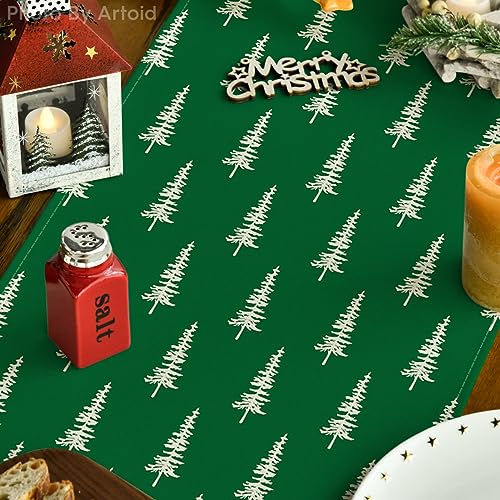 Image of Artoid Mode Green Xmas Tree Christmas Table Runner, Seasonal Winter Kitchen Dining Table Decoration for Home Party Decor 13x72 Inch