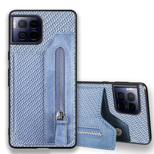 Tuxiwei for T-Mobile Revvl7 PRO Case, REVVL 7 PRO 5G Wallet Case PU Learher Embossed Carbon Fiber Pattern | Credit Card Slots Case Back Wallet | [Car Mount] Magnetic Buttons Flip Cover for Women -Blue