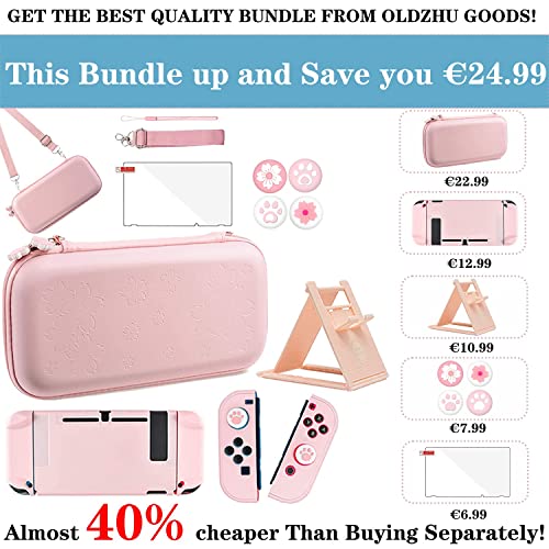 OLDZHU Rosa Reisezubehör Set Kompatibel mit Nintendo Switch,10 in 1 mit Rosa Tragetasche für die Switch,harter Schutzhülle,Glas-Displayschutzfolie,verstellbarer Ständer und Daumengriffkappen - Image 5
