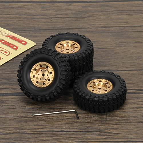Image of RCAWD 4x Chrome Brass Weights 46g 1 inchBeadlock Wheel Rim 26 * 13mm Glue Free w /55mm Tire For Axial 1-24 Scx24 Crawlers(Brass)