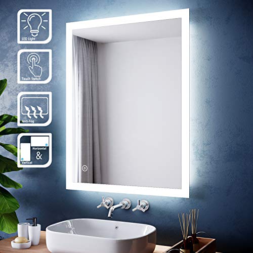 ELEGANT 900 x 700 mm Horizontal Vertical LED Illuminated Bathroom Mirror Light Touch Sensor + Demister