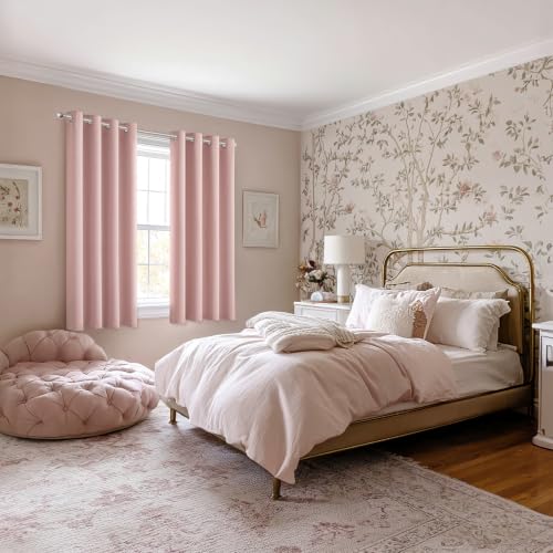 Image of MIULEE Blackout Curtains for Bedroom Living Room 2 Panels, Thermal Insulated Room Darkening Drapes Grommet Noise Reducing Light Blocking Window Treatments 68 Inches Long 55x68 Inch Pink
