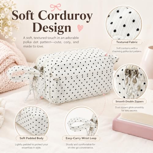 Image of Bluboon Big Capacity Pencil Case Pencil Pouch Pen Case School Supplies Cute Pencil Box Pencil Bag for Teen Girls Boys Women Man (Black dots - White)