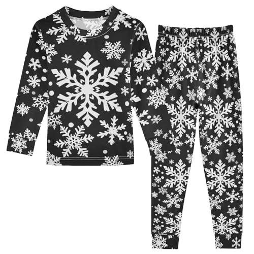 Pigsaly Pajama Set 2 Piece White Black Texture Christmas Snowflakes Pajama Sets Long Sleeve Pjs Sleepwear 4T