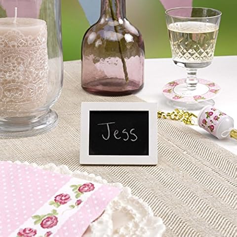 Mini Blackboard with White Wooden Edge and Stand - Contents 5 Pieces Place Cards Wedding Christening Birthday Cover