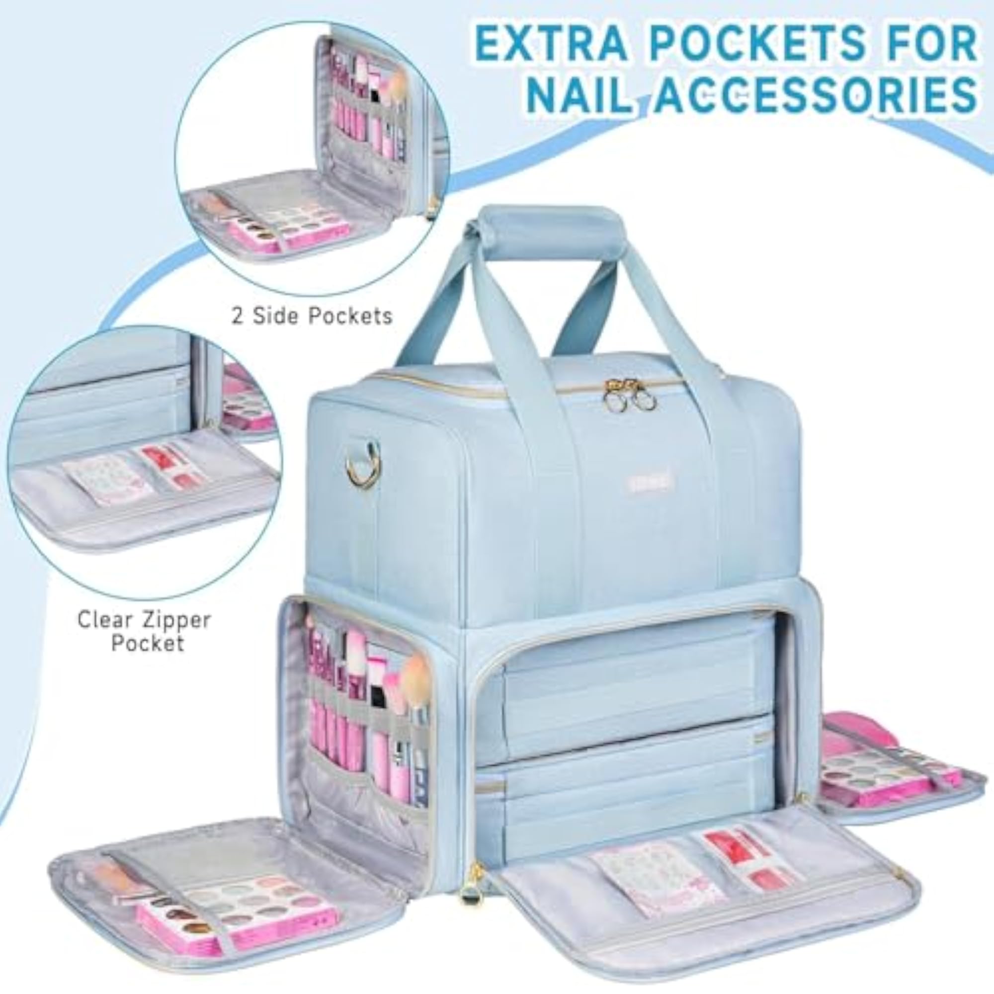 Nail Polish Organizer with Removable Bags, 80+ Bottles
