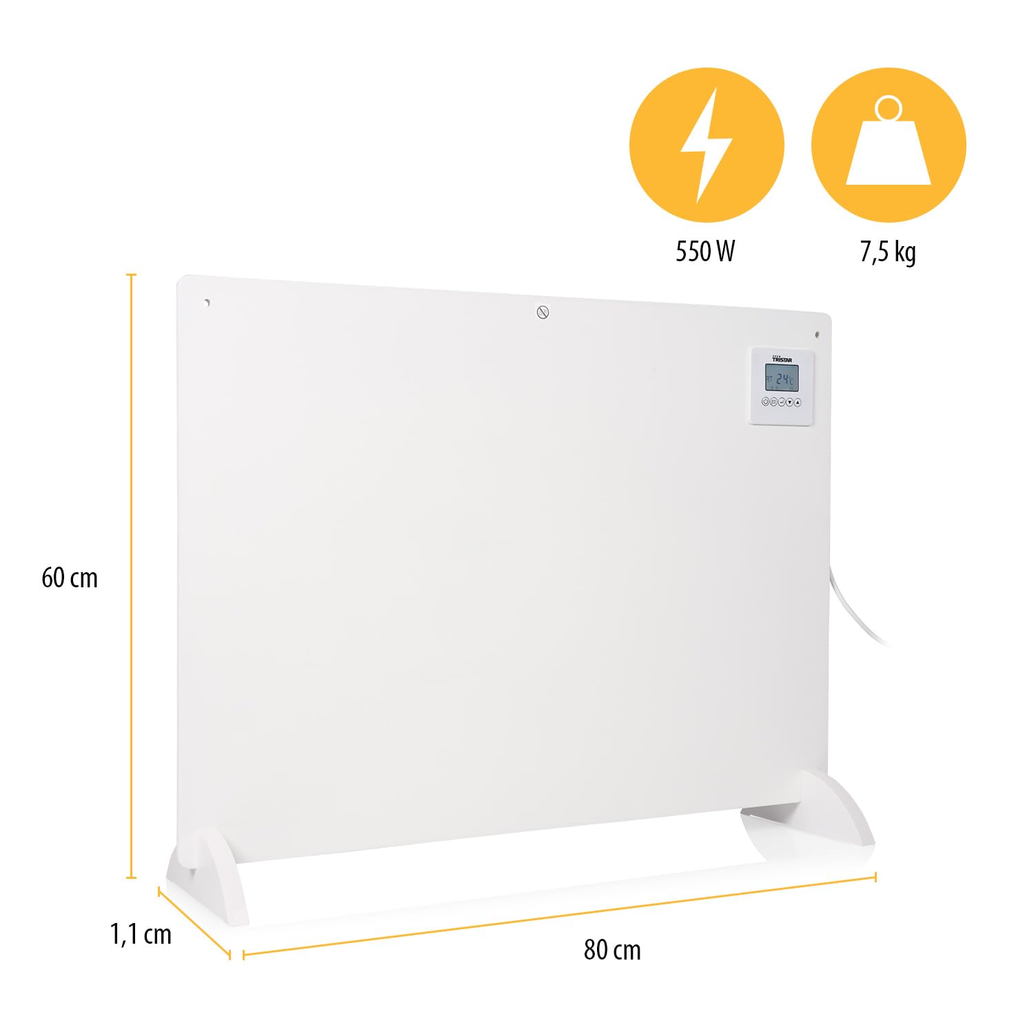Tristar - Riscaldatore a infrarossi - 550 W - Pannello riscaldante a infrarossi - basso consumo - alta efficienza - termostato regolabile - programmazione settimanale - KA-5094