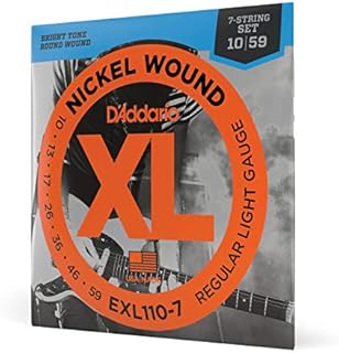 D'Addario Guitar Strings - XL Nickel Electric Guitar Strings - EXL110-7 - Perfect Intonation, Consistent Feel, Reliable Durability - For 6 String Guitars - 10-59 Regular Light 7-String