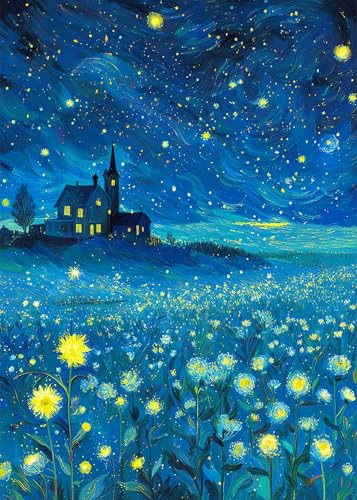Rompecabezas para adultos de 1000 piezas con diseño de cielo estrellado y flores, con brillo y letras en el reverso, tamaño 27,5" x 19,6" miniatura 1