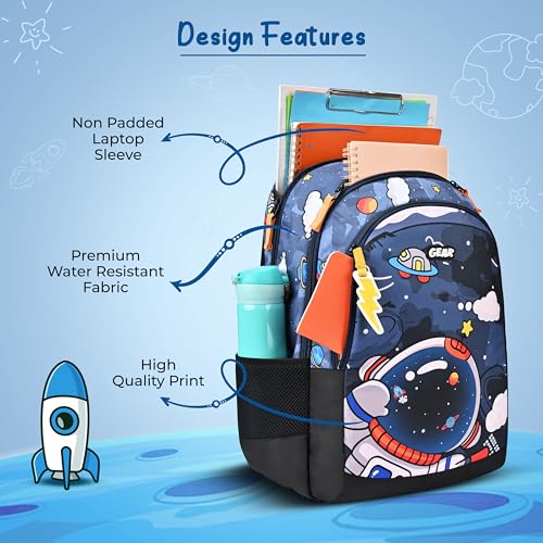 Image of Gear Astro Kid 15 inch /20L Small Water Resistant School Bag | Casual Backpack | Daypack | Travel Backpack | Kids Bag for Boys /Girls (Blue - Yellow)