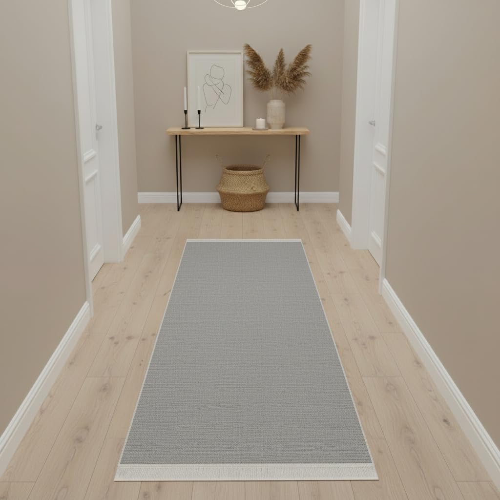 Jimri Tapis de Couloir - Tapis pour Salon, Chambre, Cuisine, Chambre d'enfant, Salle de Bain - Boho Kelim - Gris Clair, 80 x 150 cm