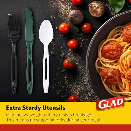 image for Glad Plastic Assorted Disposable Cutlery Set, Green, White and Black -