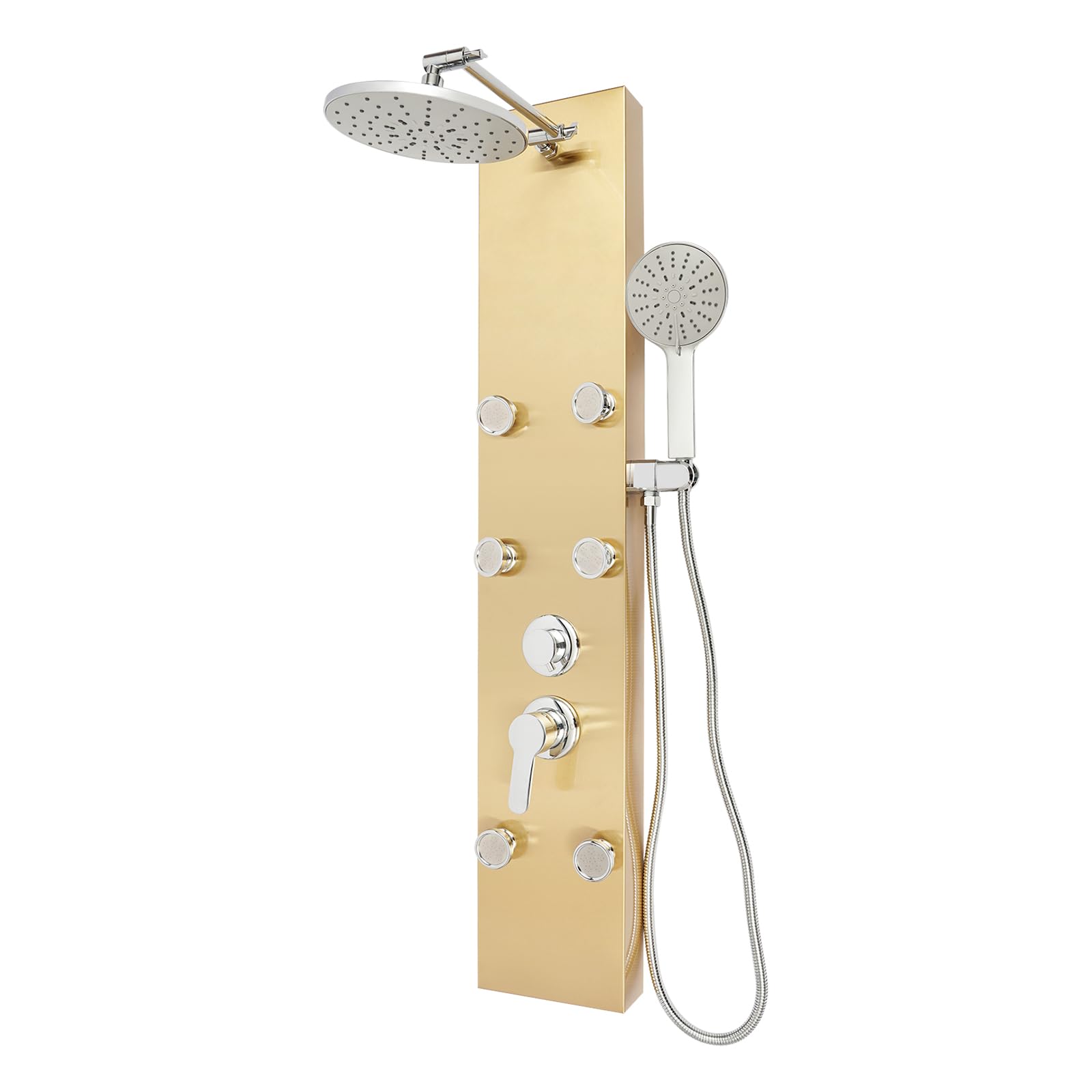 Duschsystem, 110x20x6.7 cm Badezimmer Duschset, Wandmontiertes Duschpaneel Duschset, Kopfbrause und Handbrause für Badezimmer in Privathaushalten, Hotels (Gold)
