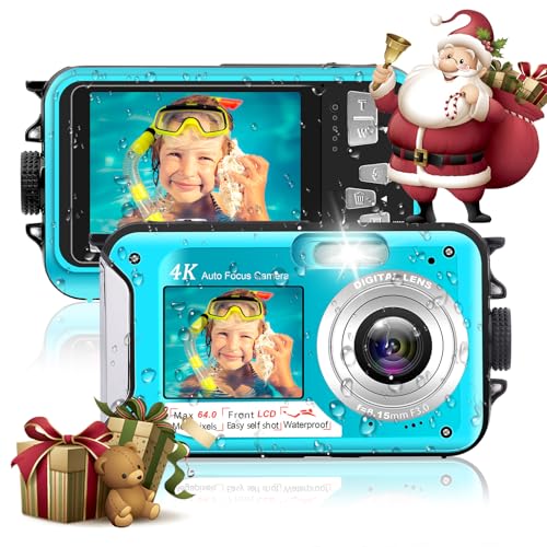 Yifecial 4K Underwater Camera 64MP Autofocus 16FT Waterproof Camera Dual-Screen Selfie 16X...