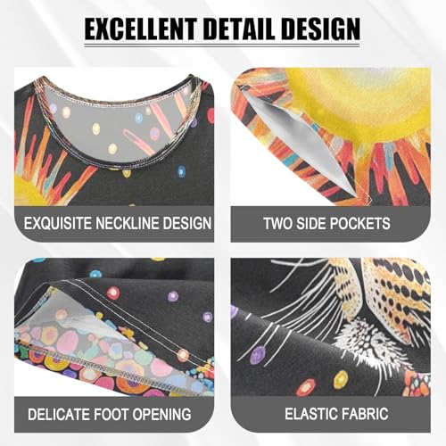 ALAZA Sun Leopard Polka Dot Pajamas Set Short Sleeve Cotton Sleepwear Summer Pjs 2 Piece 5-14Y4