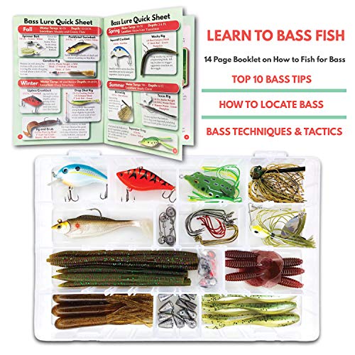 Tailored Tackle Bass Fishing Kit 77 Pc Bass Gear Tackle Box with Tackle Included Crankbait Lures Spinner Baits Jigs Worms Swimbaits Topwater Frog Lure Fish Hooks Bait Fishing Gifts Equipment