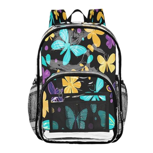 Clear Backpack for School Blue Yellow Butterflies Pattern Transparent Bookbag for Girls See Through PVC Boy Backpacks - Main Image