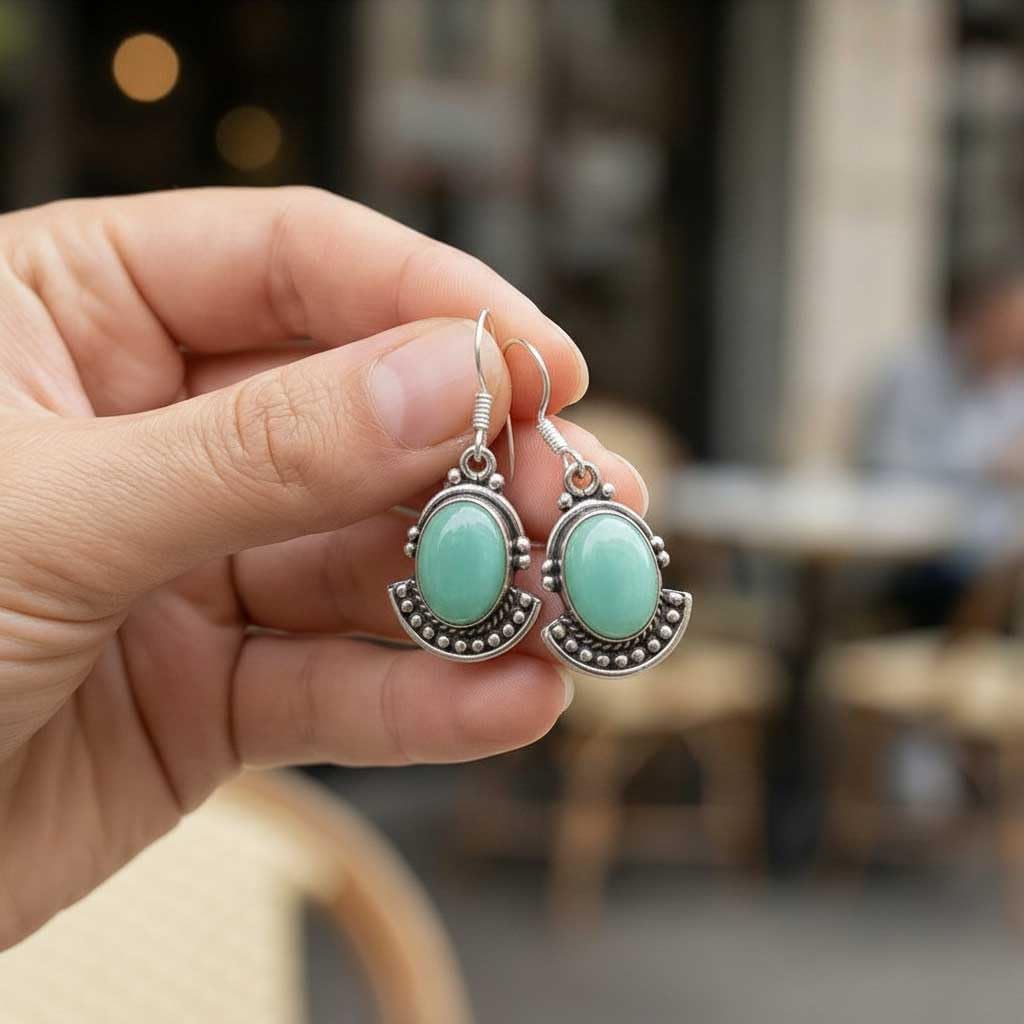 Boho Handmade Jewelry Natural Gemstone Carnelian, Moonstone, Rose Quartz, Amber Oval 925 Sterling Silver Overlay Drop Dangle Earring For Women