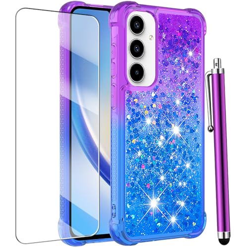 CAIYUNL for Samsung Galaxy A15 5G Case with Screen Protector, Women Girls Glitter Bling Liquid Floating Cute Phone Case Soft TPU Slim Silicone Shockproof Protective for Samsung A15 5G - Blue Purple