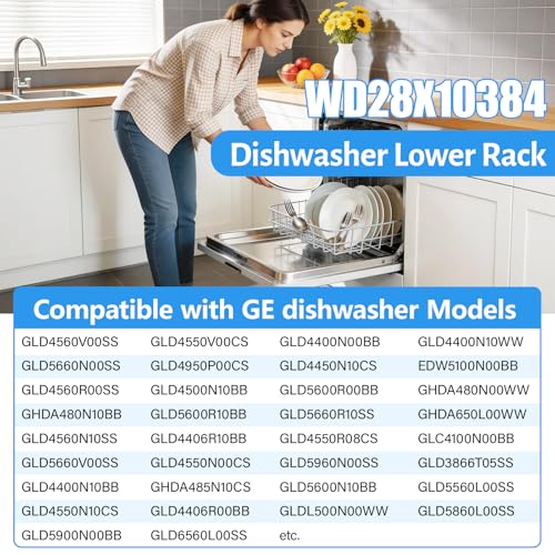 Image of UPGRADED WD28X10384 Lower Rack Compatible with GE Dishwasher Rack Parts,WD28X10384 WD28X10165 WD28X10309 WD28X10166 GLD4560V00SS GLD4500N10BB GE Dishwasher Bottom Rack Replacement Parts with Wheels