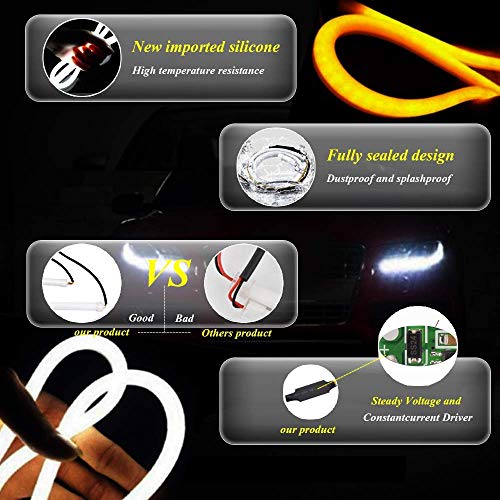 2 X 24 Inch Drl Led Light Strip, Yanf Flexible Daytime Running Lights Dual Color White & Amber Sequence Led Strip Tube Switchback Headlight Decorative Lamp & Flowing Turn Signal Light For Any 12V Cars #TOP2