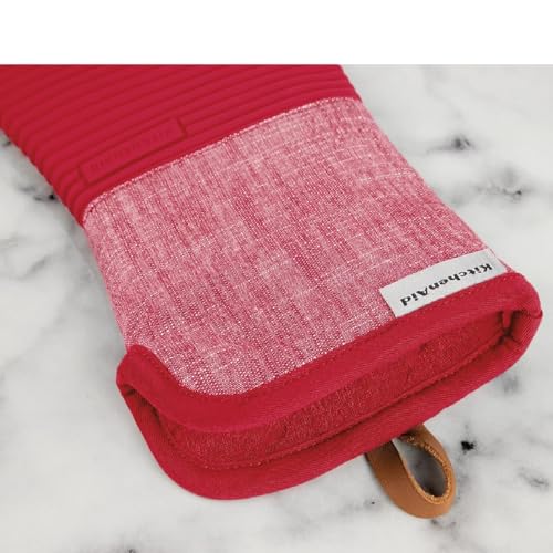 KitchenAid Chambray 4 Pack Pot Holder and Mini Oven Gloves Mitt Set Heat Resistent Non-Slip Silicone Grips 100% Cotton (RED) - Image 5