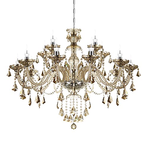 TRY-YEAN Moderne Lustre Salon Cristal 15 Bras Cognac Couleur Lustre Cristal K9 Lampe de Plafond E14...