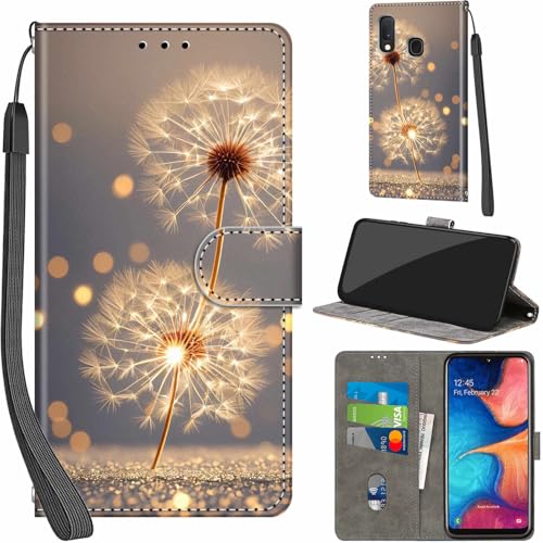 Handyhülle für Samsung Galaxy A20e / A10e Hüllen Premium Leder Case Klappbar Wallet Magnet Kartenfach Standfunktion Schutzhülle kompatibel mit Samsung A20e Cover Löwenzahn