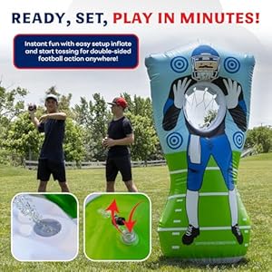 Inflatable Football Target - Double-Sided Toss Football Training Game with Mini Footballs - Fun Kids Throwing Football Games for Indoors, Outdoors, Birthdays, Camping, Beach - 65 Inch Inflatable Football Target Double Sided Toss Football Training Game with Mini Footballs Fun Kids Throwing Football Games for Indoors Outdoors Birthdays Camping Beach 65 Inch