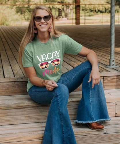 Image of Vacay Mode T Shirts for Women Summer Beach Hawaii Vacation Short Sleeve Tops Holiday Cruise Getaway T Shirts