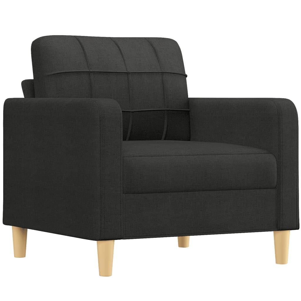 Juego de 4 muebles de sofá negro con respaldo y taburete de tela resistente, 198 cm de ancho, diseño moderno, robusto y cómodo para salas de estar pequeñas habitaciones y oficinas