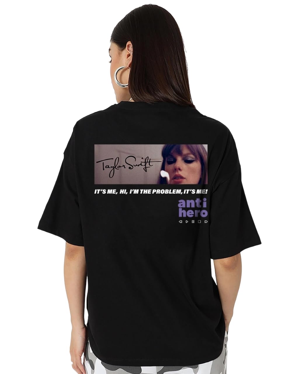 Bonkers Corner Anti Hero Womens Oversized T-Shirt | Half Sleeve | Loose fit Graphic Printed | 100% Cotton | Black Color Women Oversized T-Shirts in black