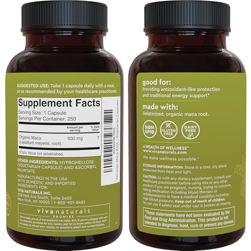 Viva Naturals Peruvian Maca Root Supplement for Women & Men, 500mg - Traditionally Used for Energy, Stamina & Endurance - 250 Yellow Maca Root Powder Capsules, Gelatinized for Easier Digestion - image 6