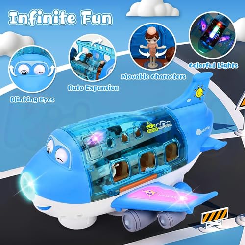 Image of Kidology Airplane Toys for Toddlers Age 2+ Years | 360 Rotation, Bump and Go Action Aeroplane with LED Flashing Lights & Sound Toy for Kids | Ideal for Gifting | Blue