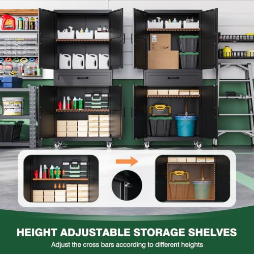 Image of Letaya Metal Garage Storage Cabinets with Wheels,Black Rolling Tool Cabinet