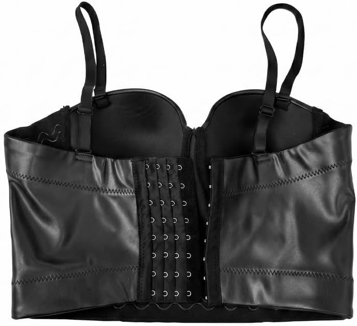 Y2K Edgy Women's Black PU Leather Bustier Crop Corset Top