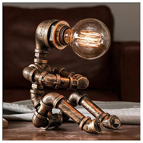 NENGGE Lámparas de robot industrial estilo retro, lámpara steampunk, lámpara de mesa fresca y bonita, tubo de agua, lámpara de mesa vintage E26 para oficina, dormitorio, sala de estar, bar, regalo
