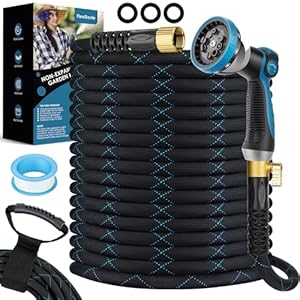 Garden Hose 50 ft, NON-EXPANDABLE Ultra Lightweight Flexible Water Hose With 10-Pattern Thumb Nozzle, Leak-Proof, Kink-Free Hose, Durable 3750d Fabric & Extra Strong Connector, Portable Storage Strap