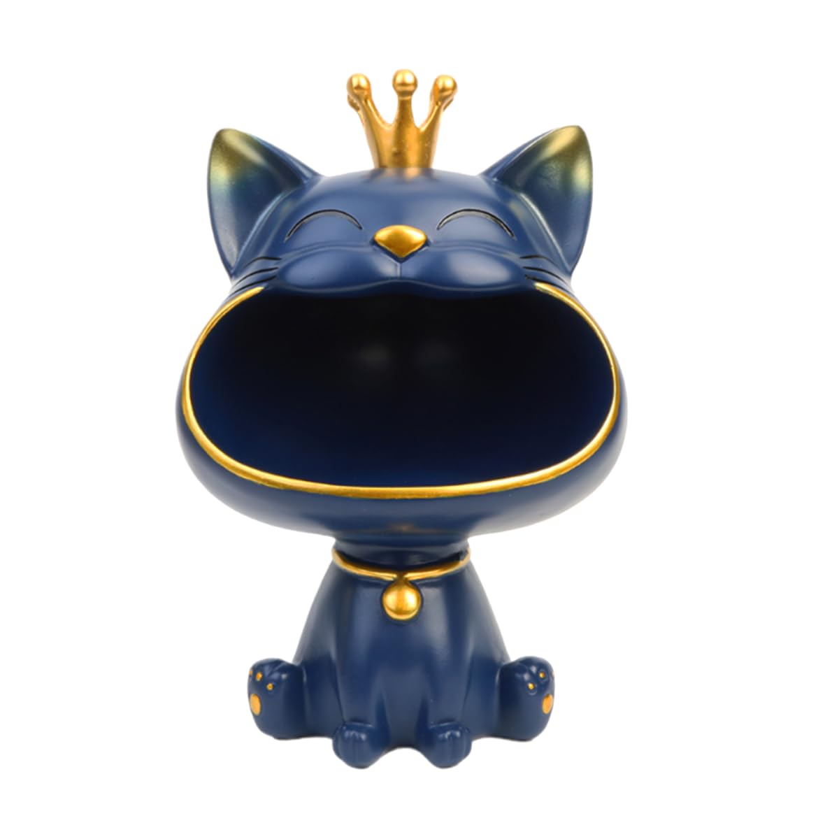 BLOOOK Estatua de figuras de gato sonriente,[Tamaño pequeño] Caja de almacenamiento de gato de boca grande, escultura de gato Maneki Neko Fortune,Caja de almacenamiento de gatos felices,Bandeja de