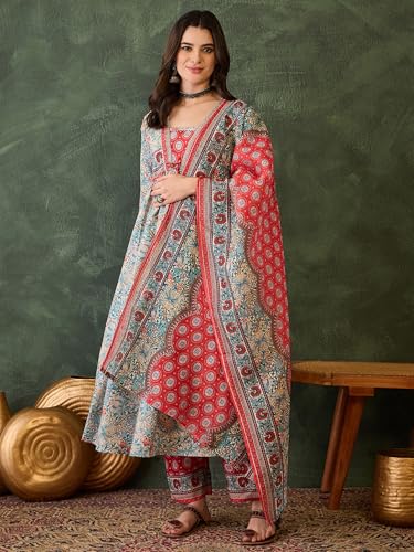Image of Naixa Women's Rayon Lace Work A-Line Kurta with Pant and Dupatta Sets (NX2-726)