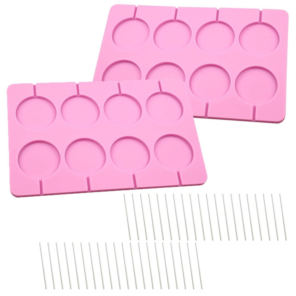 XUELIYUN Silicone Lollipop Mold - 8 Cavity Round Mould with 40 Sticks for Making Chocolate Candy, Ice Cube Party