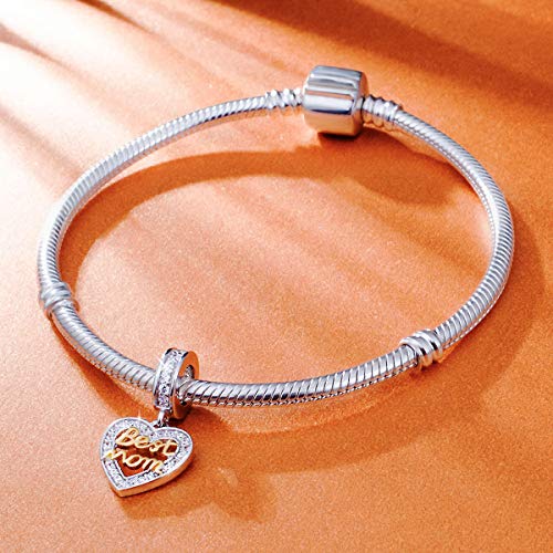 Best Mom Heart Charms For Women - 925 Sterling Silver Dangling Pendants Beads - Fit Pandora Mother’s Day Bracelets, Necklaces, European Snake Chains - Gifts For Thanksgiving . #TOP6