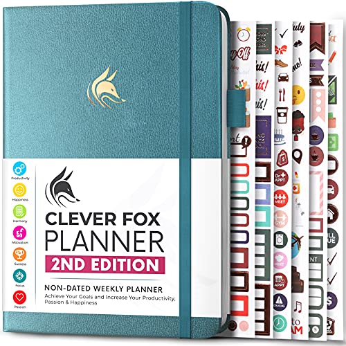 Clever Fox Planner 2nd Edition – Colorful Weekly & Monthly Goal Planner, Time Management & Productivity Organizer, Undated, A5 (Aquamarine)